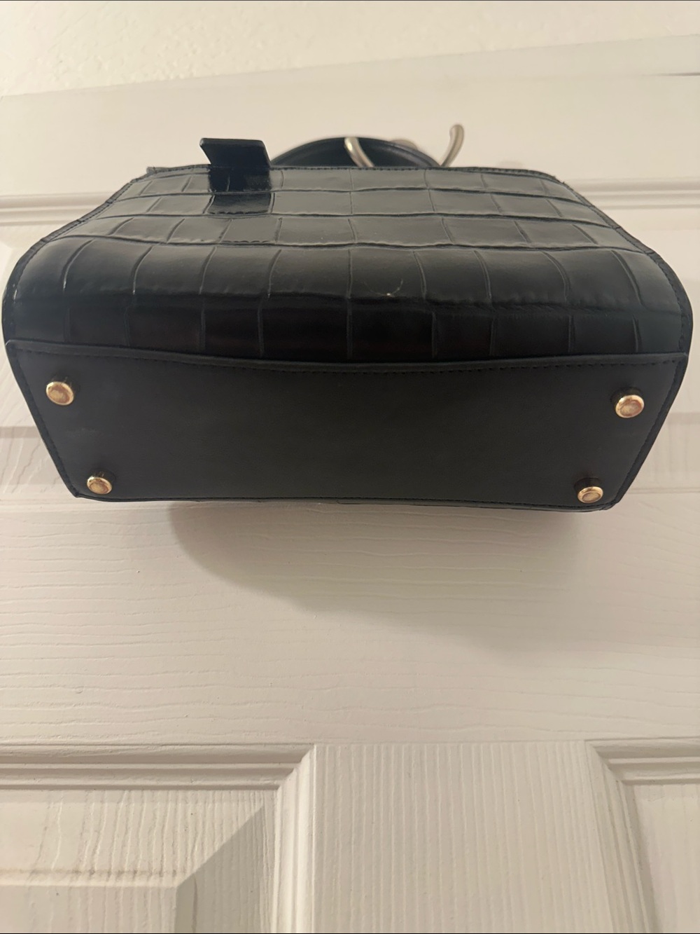 Coach Black Croc-Embossed Top Handle Satchel with Gold Hardware - Picture 3 of 4